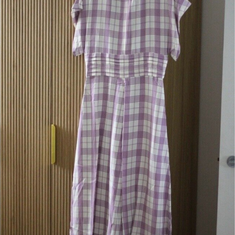 Lavender Gingham Midi Dress with Buttons - Picture 5 of 8